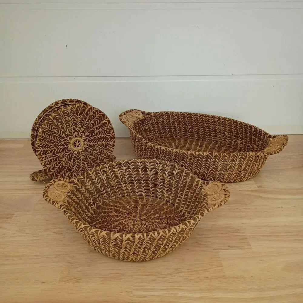 Vintage Wicker Baskets and Napkin Holder Set Country Farmhouse